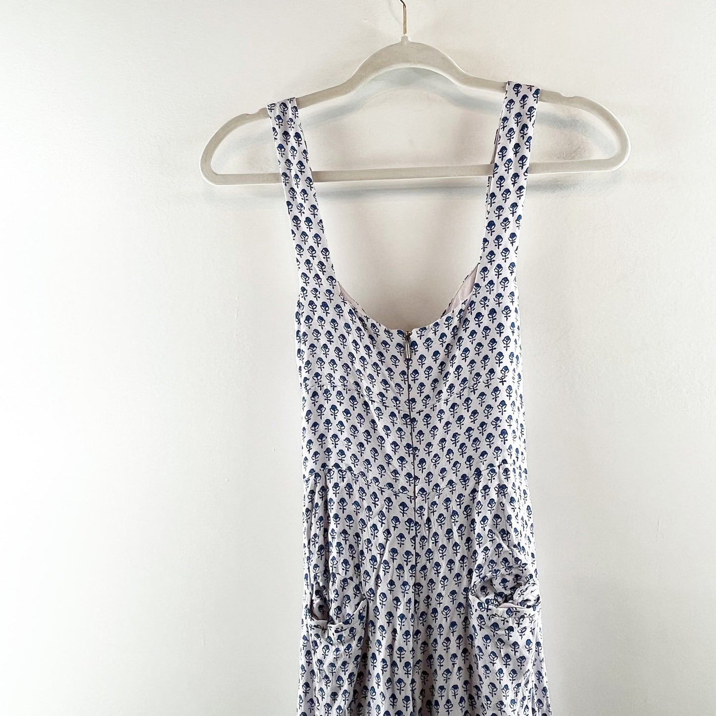 Rebecca Taylor Ditsy Tulip Cutout Wide Leg Cropped Jumpsuit Blue White 8