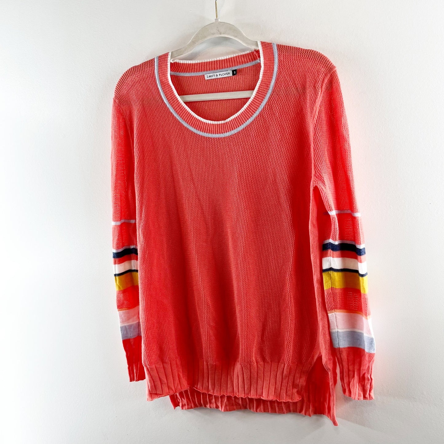 Zaket & Plover Long Sleeve Stripe Crewneck Sweater Top Orange Small