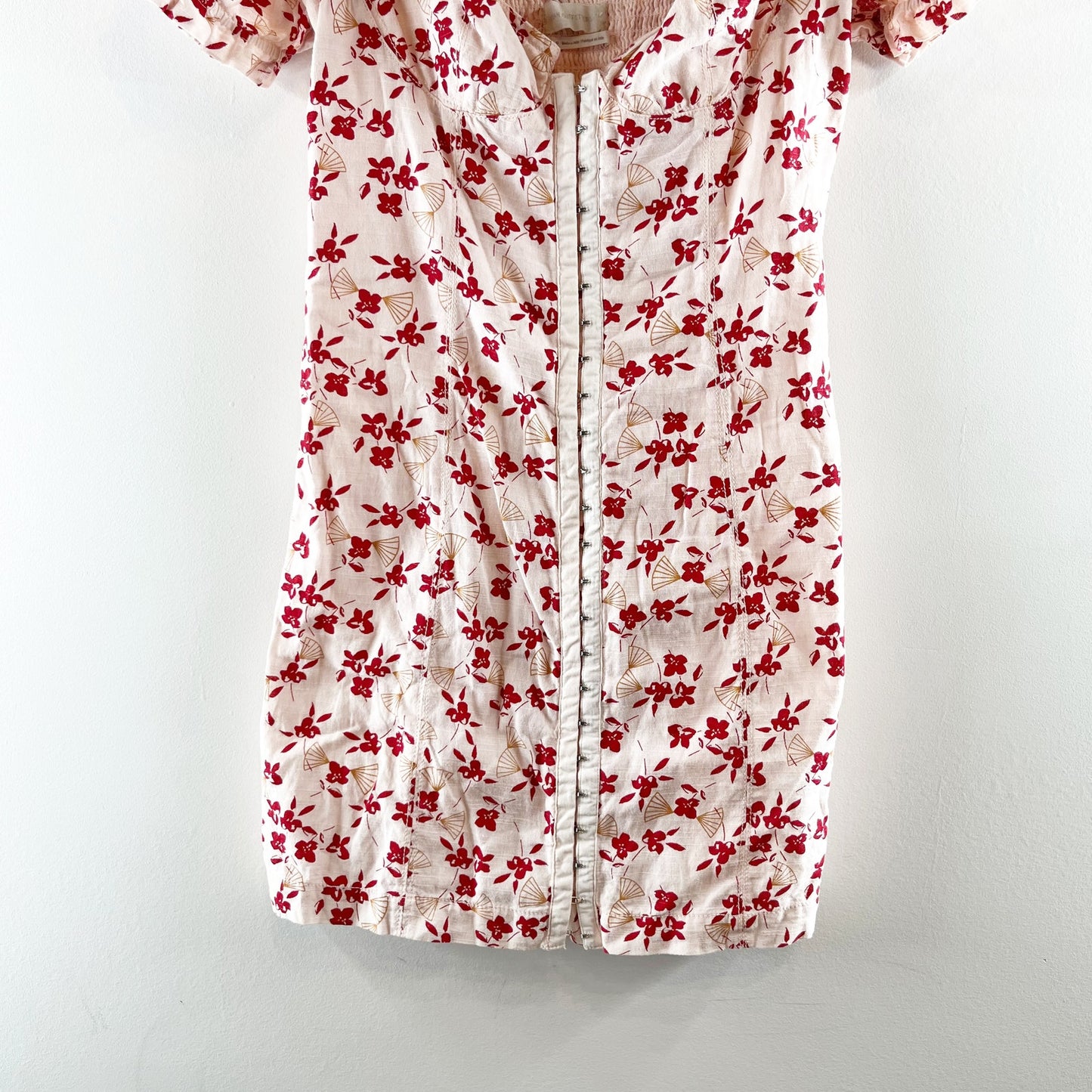 Urban Outfitters Britney Hook & Eye Puff Short Sleeve Mini Dress White Red Small
