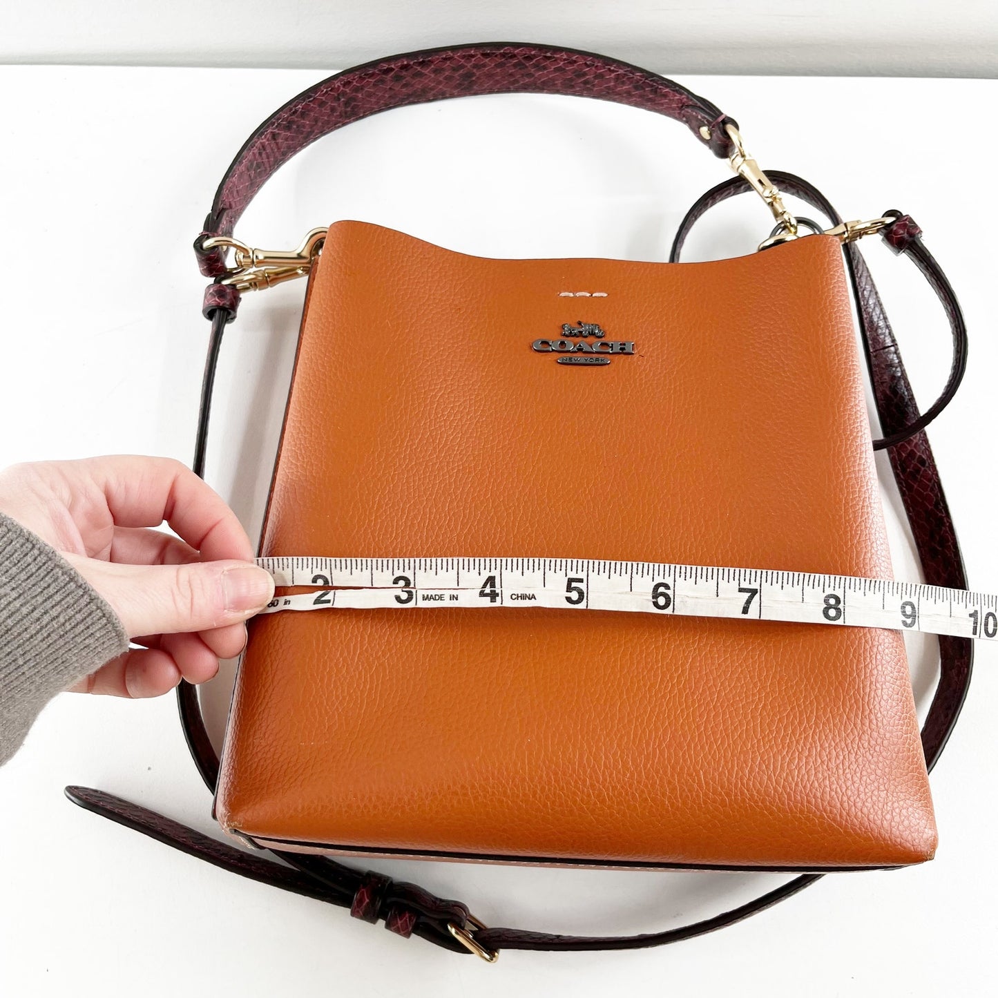 Coach Mollie Bucket Bag 22 burgundy snake-embossed handle Crossbody Saddle Brown