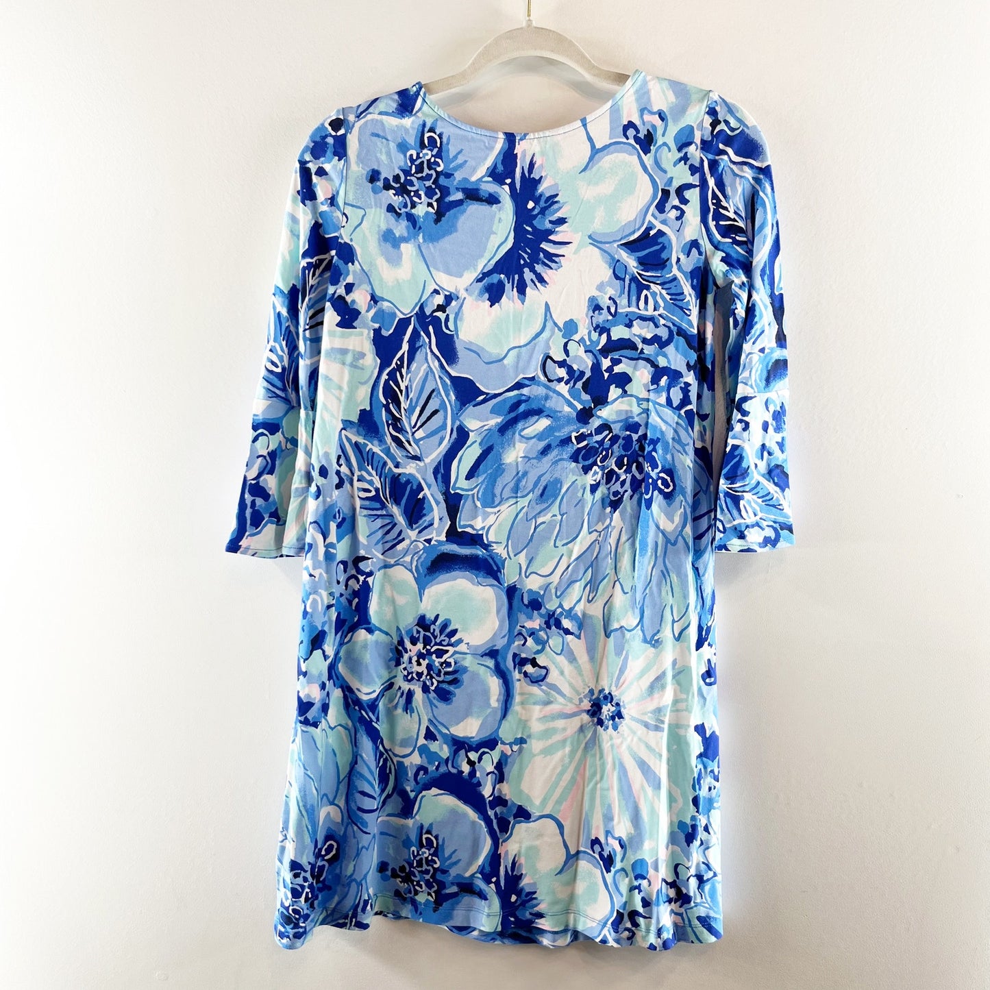 Lilly Pulitzer Ophelia 3/4 Sleeve Floral Mini Shift Dress Blue XS