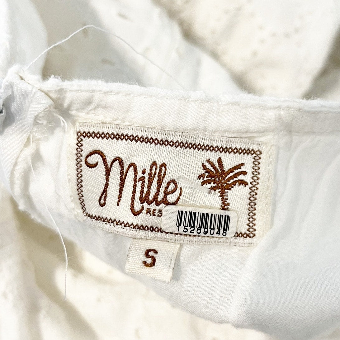 Mille Maja Short Puff Sleeve Eyelet Lace Maxi Dress in Pearl White Small