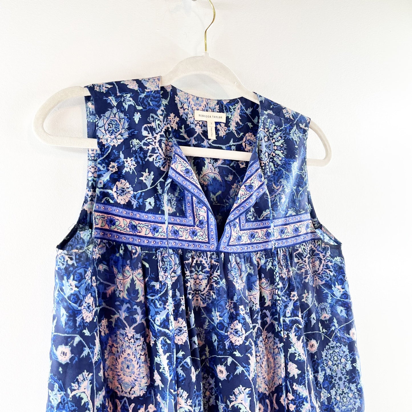 Rebecca Taylor Sleeveless Silk Dreamweaver Tank Top Blue 2