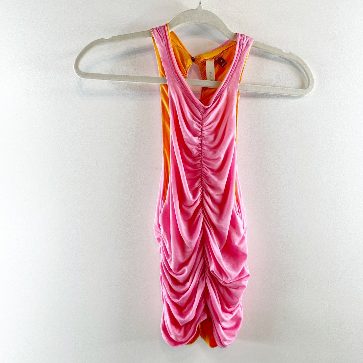 Anthropologie Pilcro Ruched Gathered Reversible Tank Top Pink Orange XS