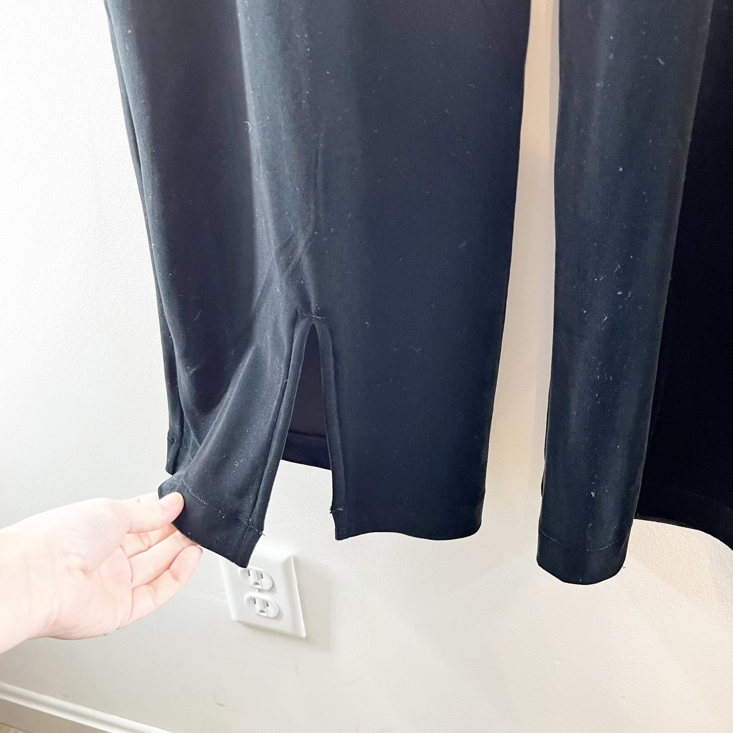 SPANX Velvet High Rise Wide Leg Split Hem Velvet Pants Black Medium