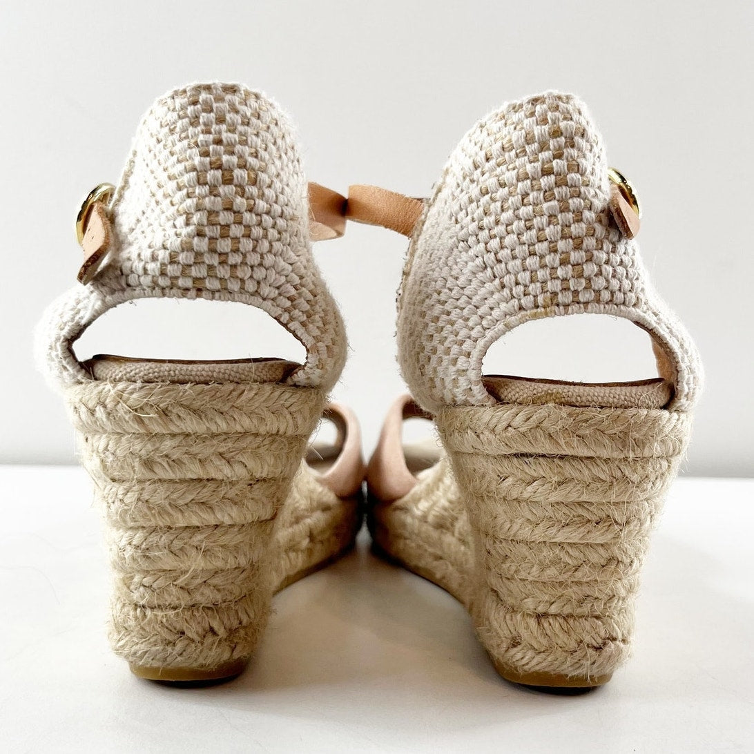 Kanna by Anthropologie Suede Platform Espadrille Wedge Sandals Beige 40