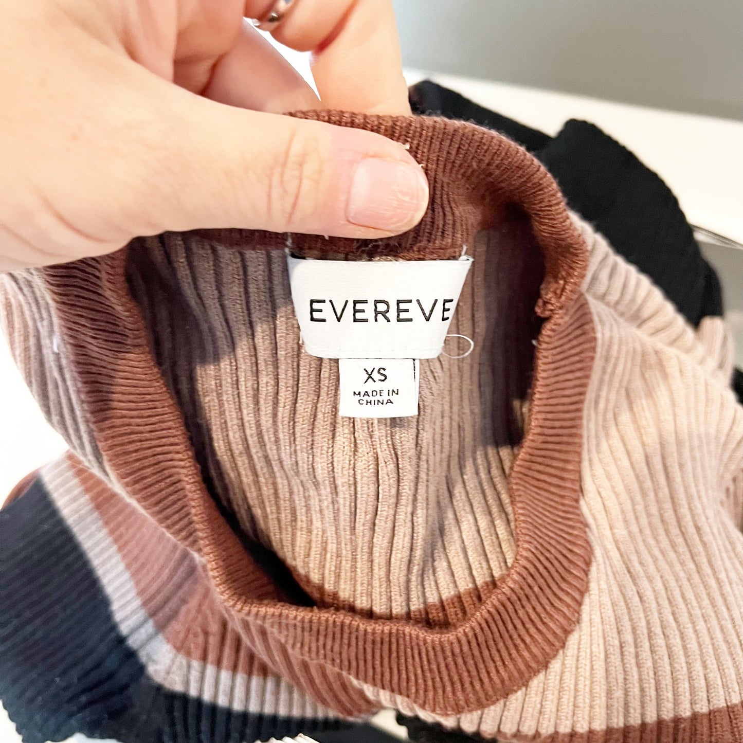 Evereve Ribbed Long Sleeve Striped Sweater Midi Dress Brown XS