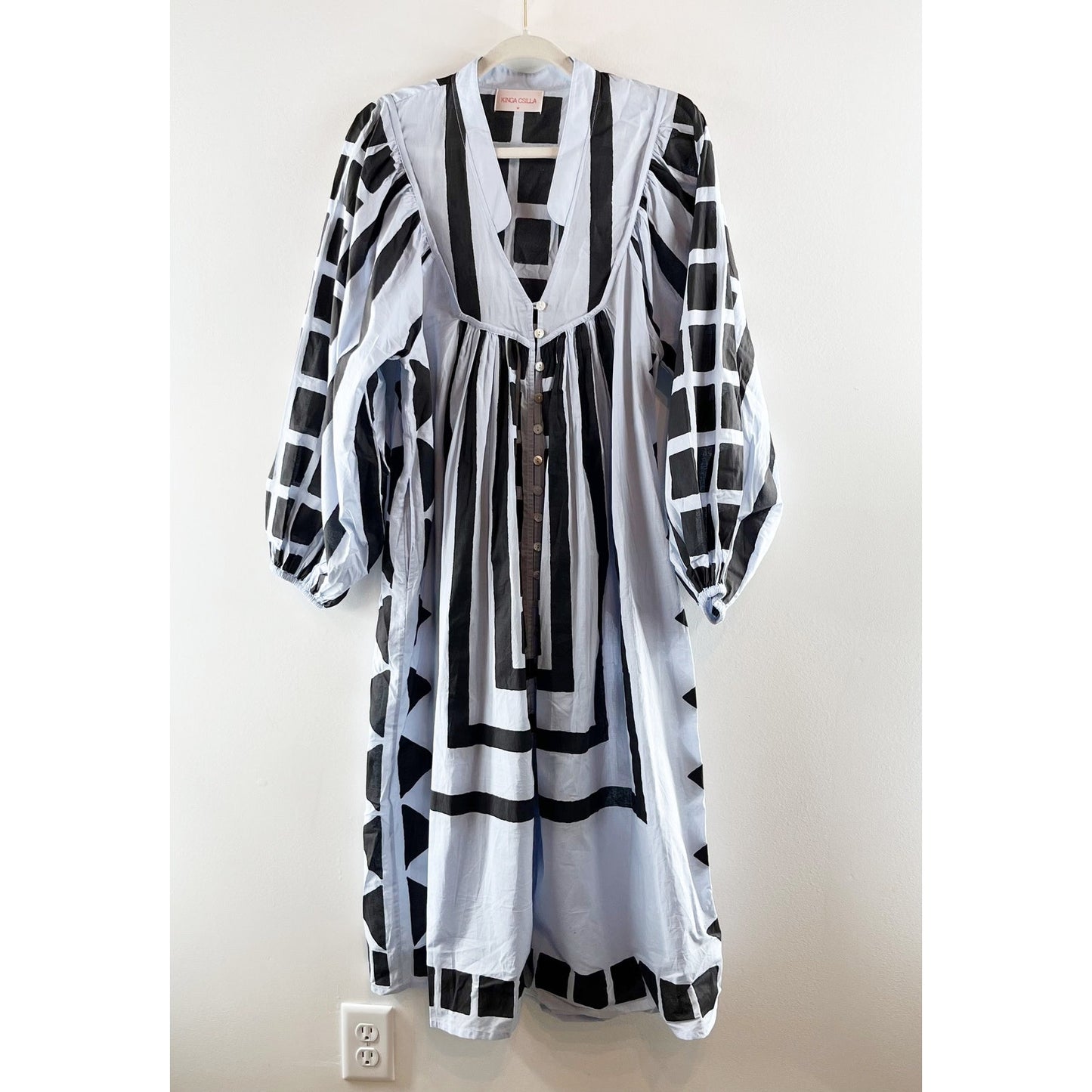 Anthropologie Kinga Csilla Geo Tunic Cotton Midi Dress Blue Black Medium