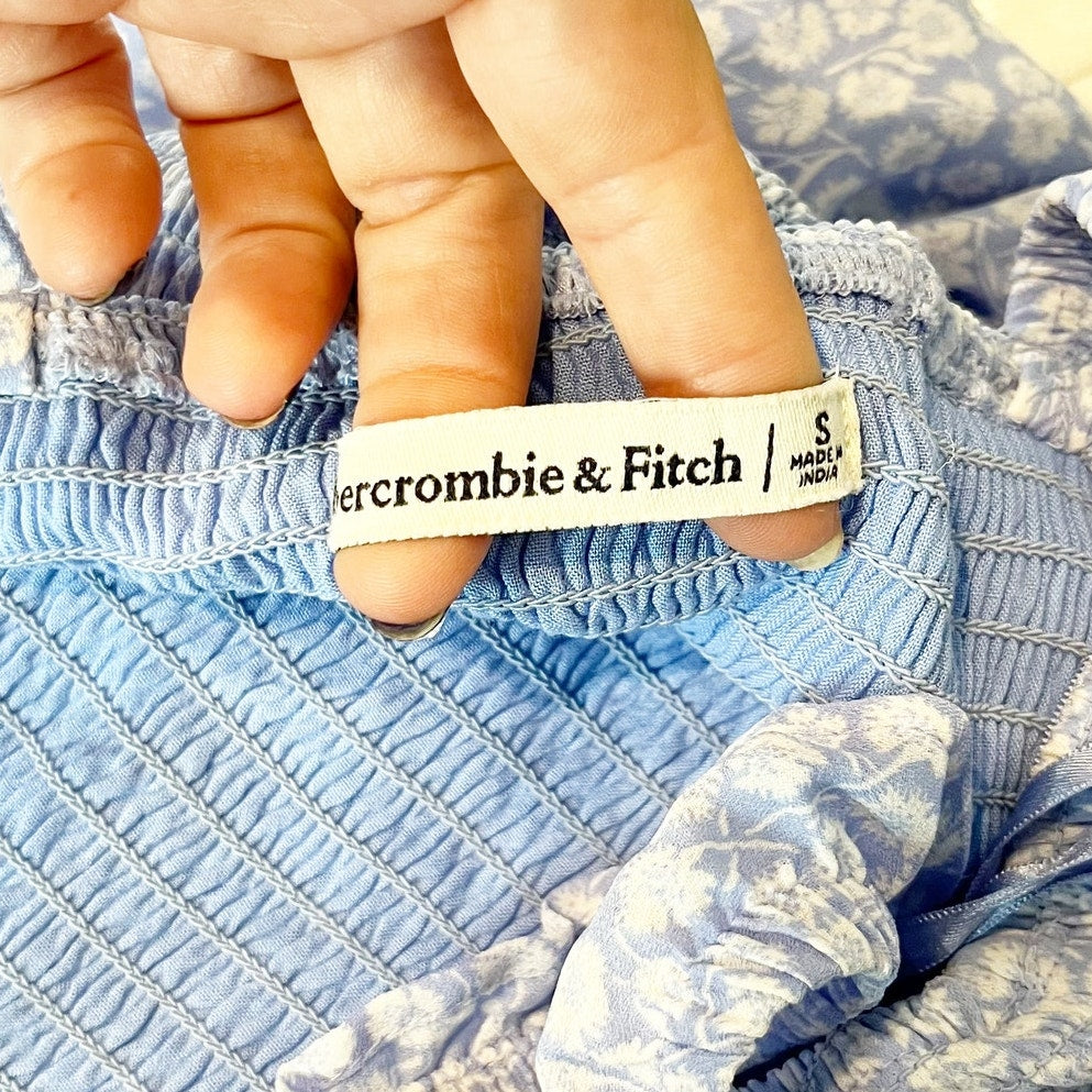 Abercrombie & Fitch Smocked Square Neck Floral Midi Slip Dress Blue Small