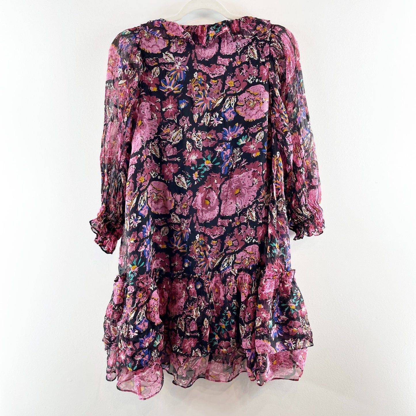 Cleobella Audrey Long Sleeve Floral Mini Dress Purple Pink XS