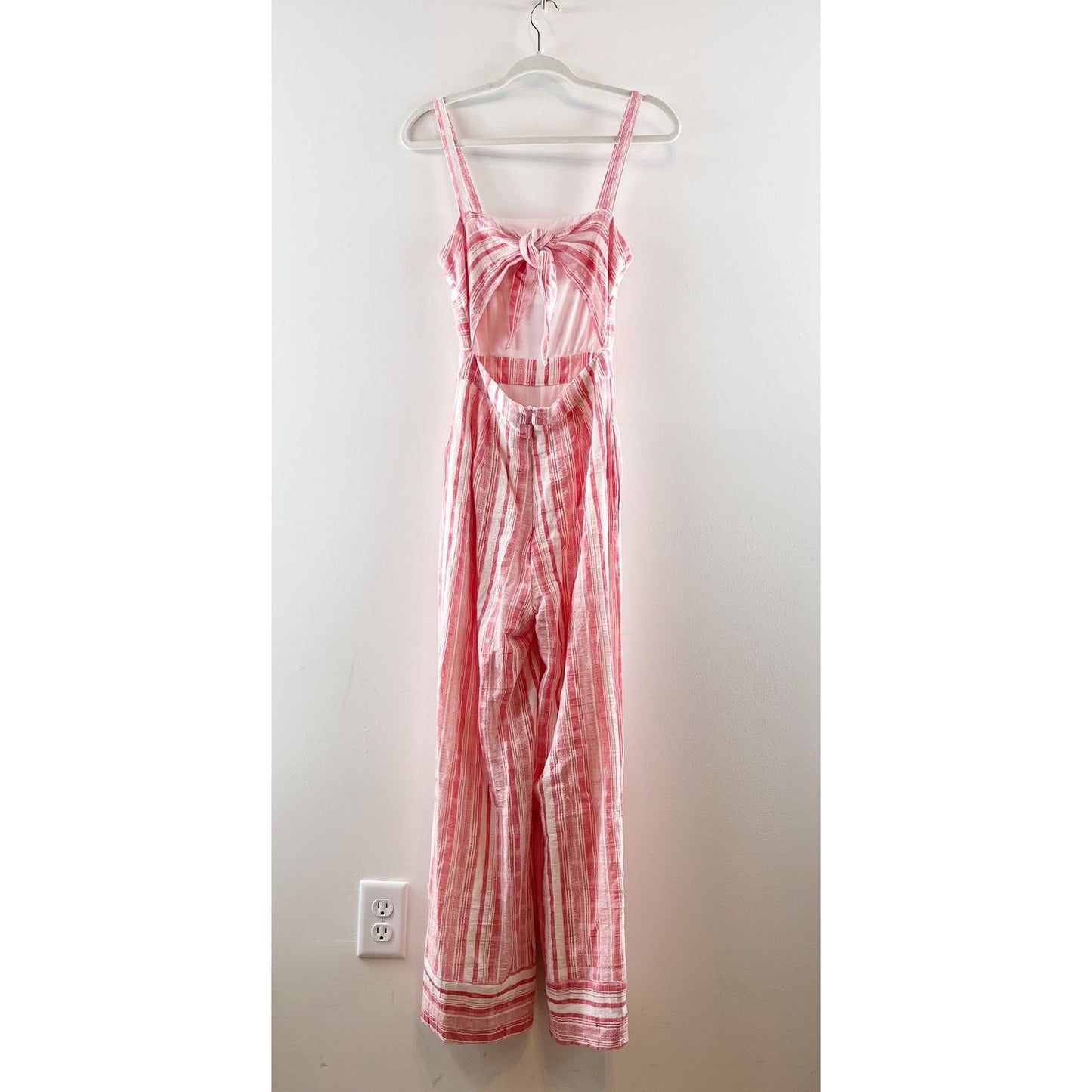 Lulus Sleeveless Coastal Living Red Striped Tie Back Wide Leg Jumpsuit Pink XS