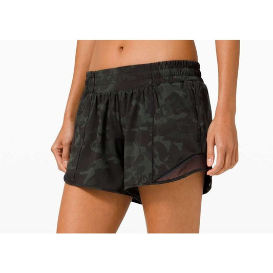 Lululemon Hotty Hot Short II Long 4" Incognito Camo Multi Gator Green Black 10