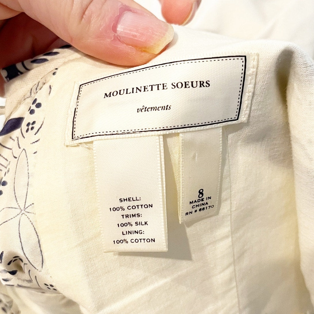 Anthropologie Moulinette Soeurs Floral Cotton Fit and Flare Mini Dress Cream 8
