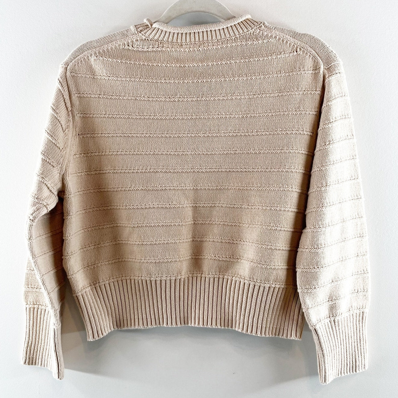 BRIT NY Long Sleeve Pointelle Neck Rib Knit Pullover Sweater Oatmeal Medium