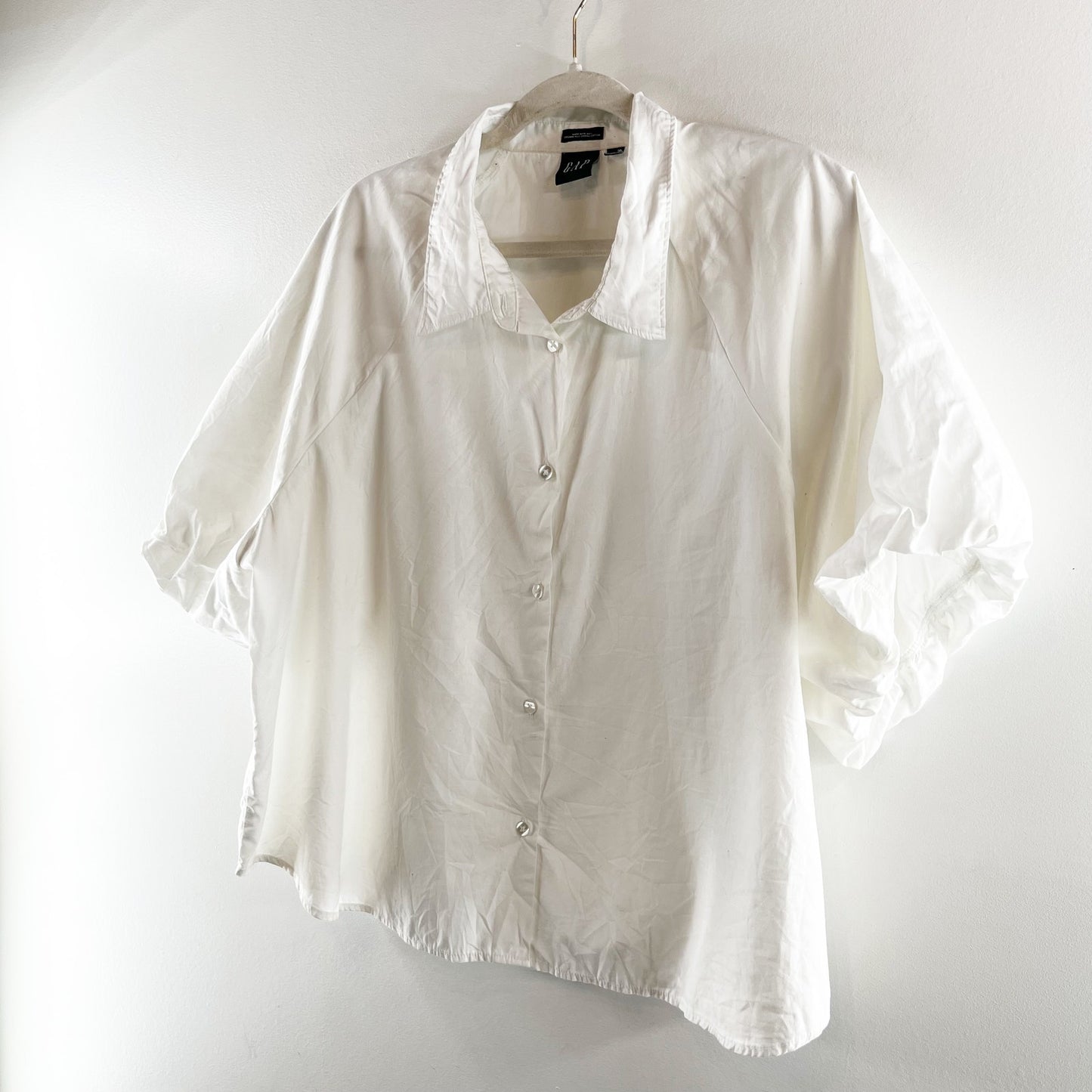 GAP Organic Cotton Short Puff Sleeve Button Down Shirt Top White XXL
