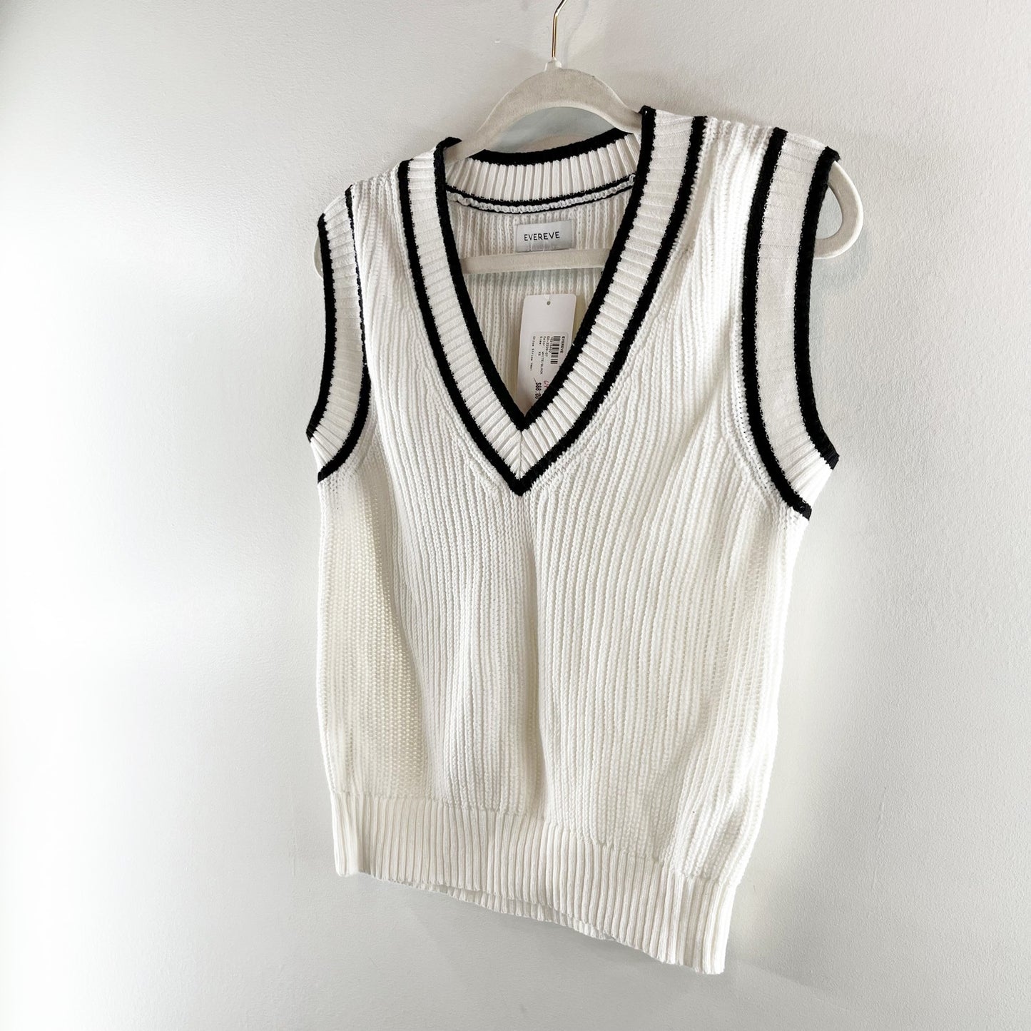 Evereve Chloe V Neck Sleeveless Sweater Stripe Vest White Black XS