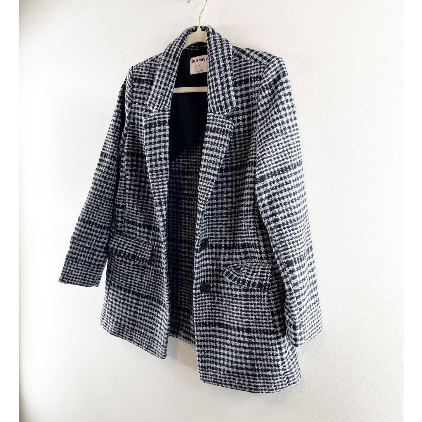 Old Navy Soft Brushed Oversized Single Breasted Plaid Blazer Jacket Gray Small
