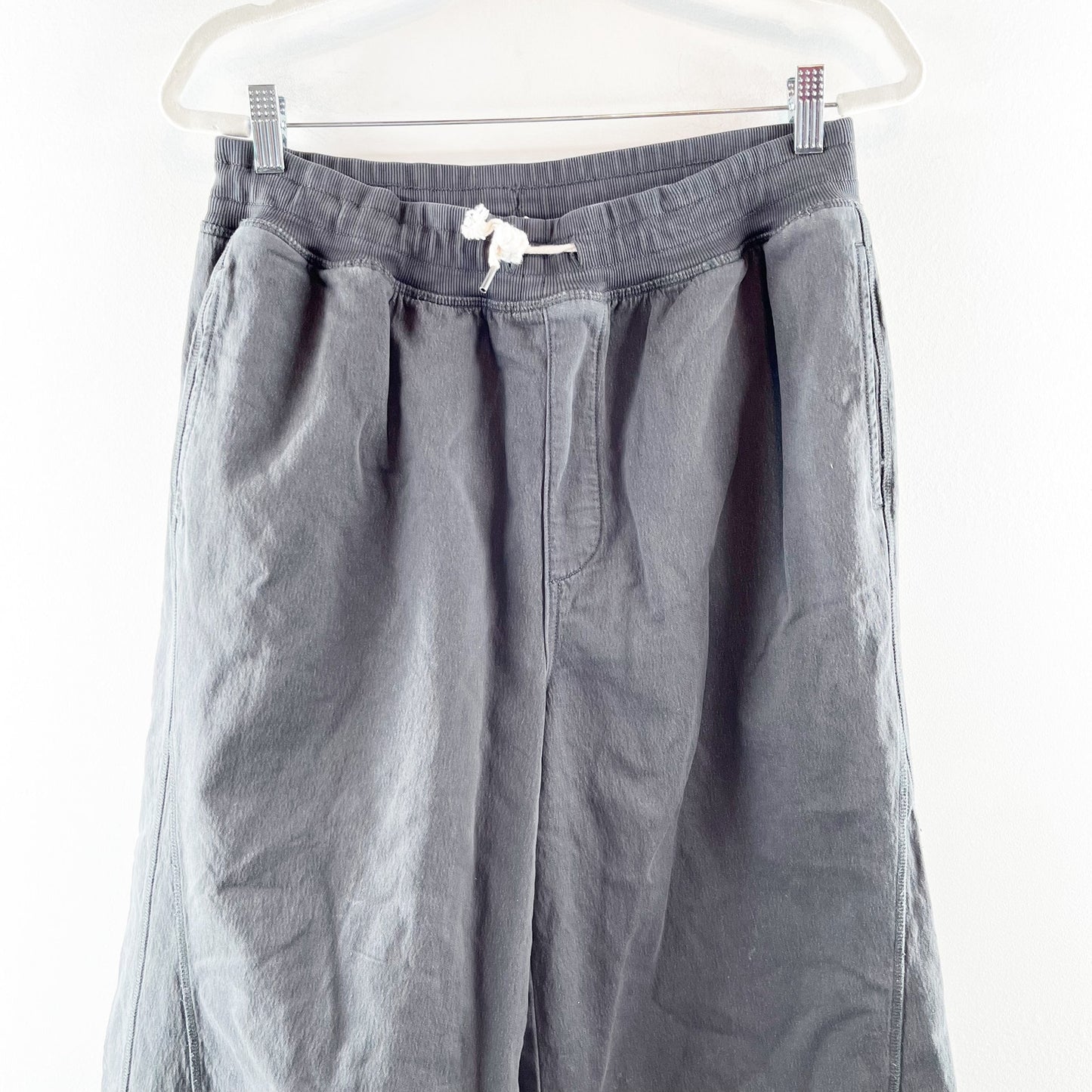 Aerie Soft Landing High Rise Wide Leg Raw Hem Trouser Pants Charcoal Black Large