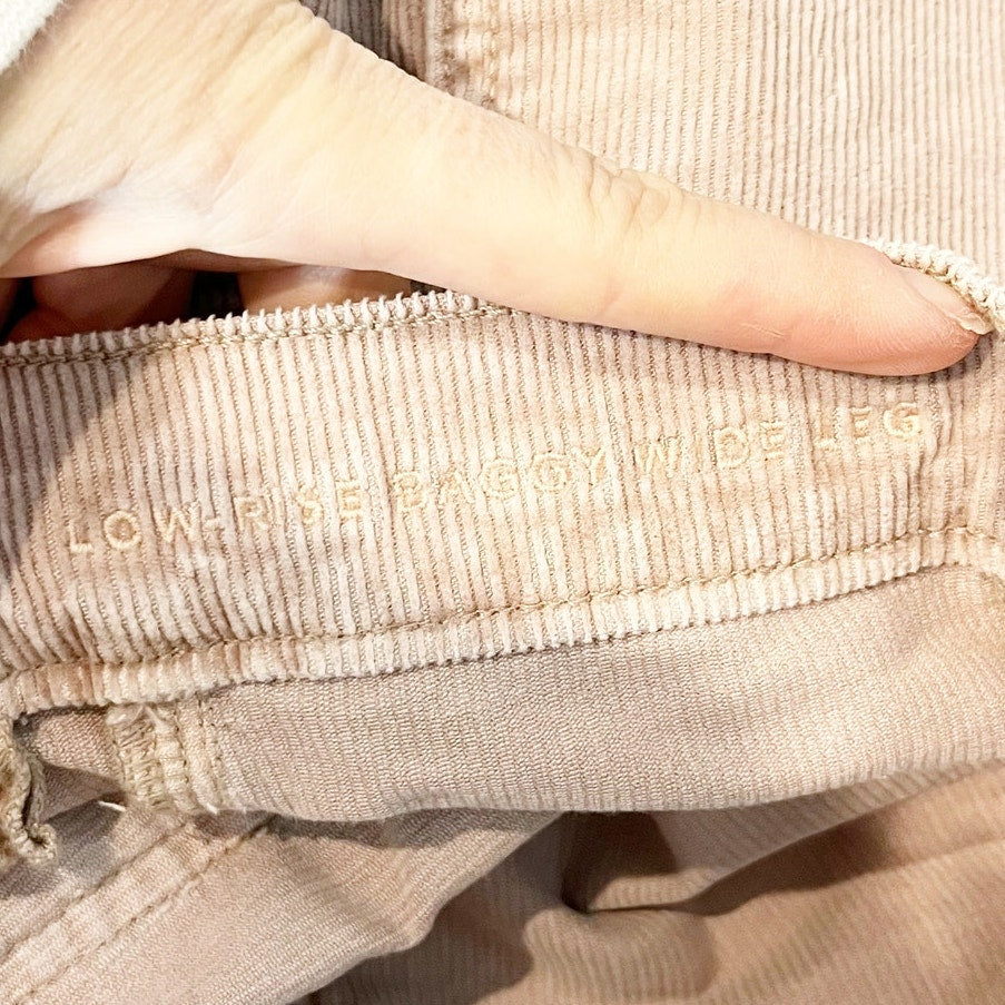 American Eagle Low Rise Baggy Wide Leg Corduroy Pants Tan Beige 8