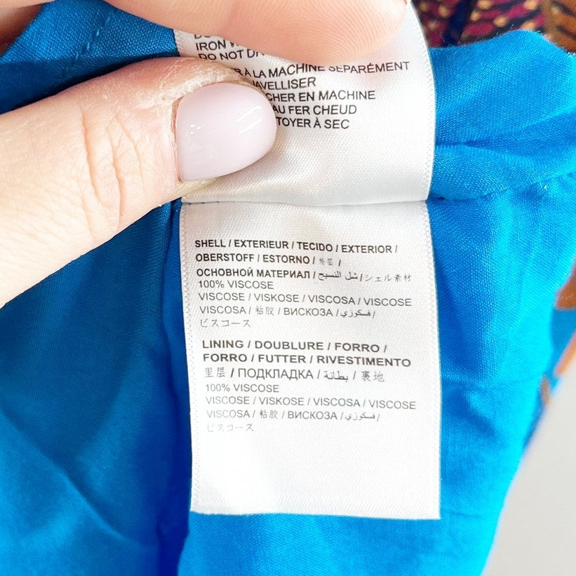 Farm Rio Anthropologie Puff-Sleeve Smocked Tiered Maxi Dress Blue Small