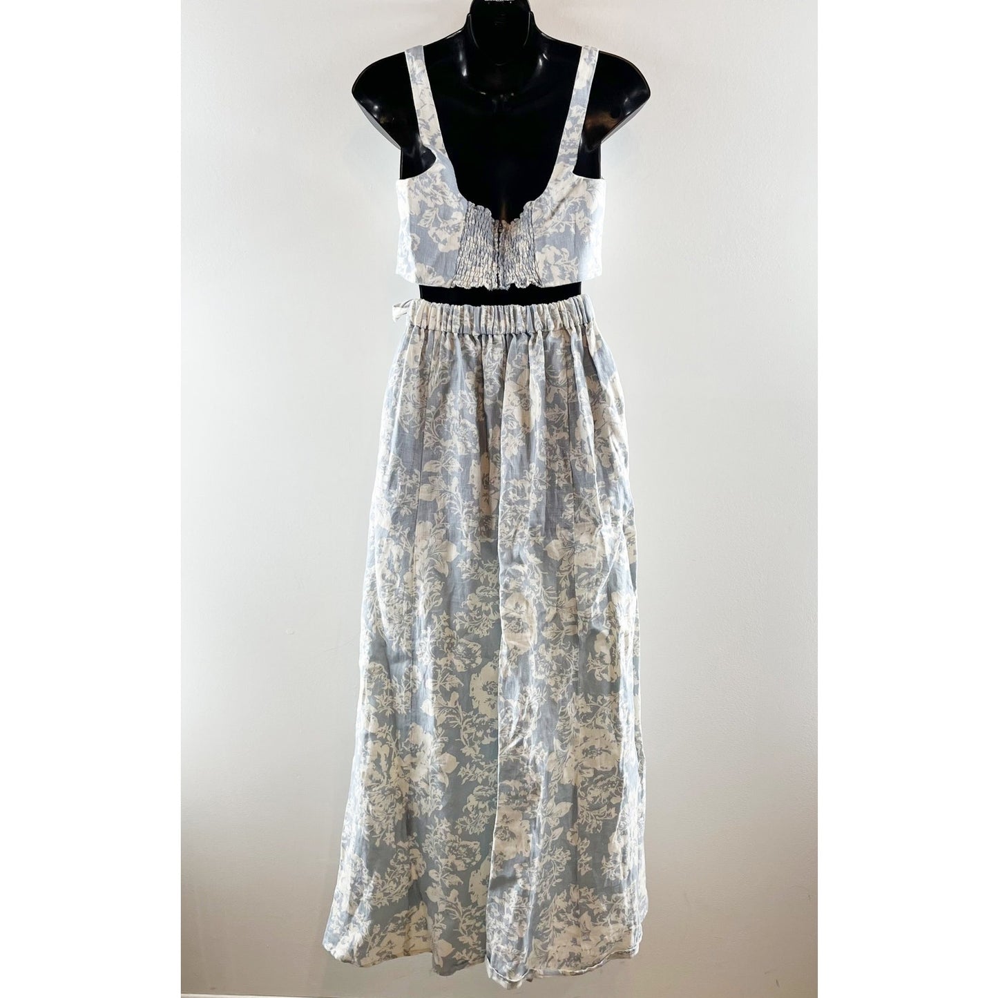 Reformation Palm Linen Crop Tank Top and Wrap Maxi Skirt Matching Set Blue 4