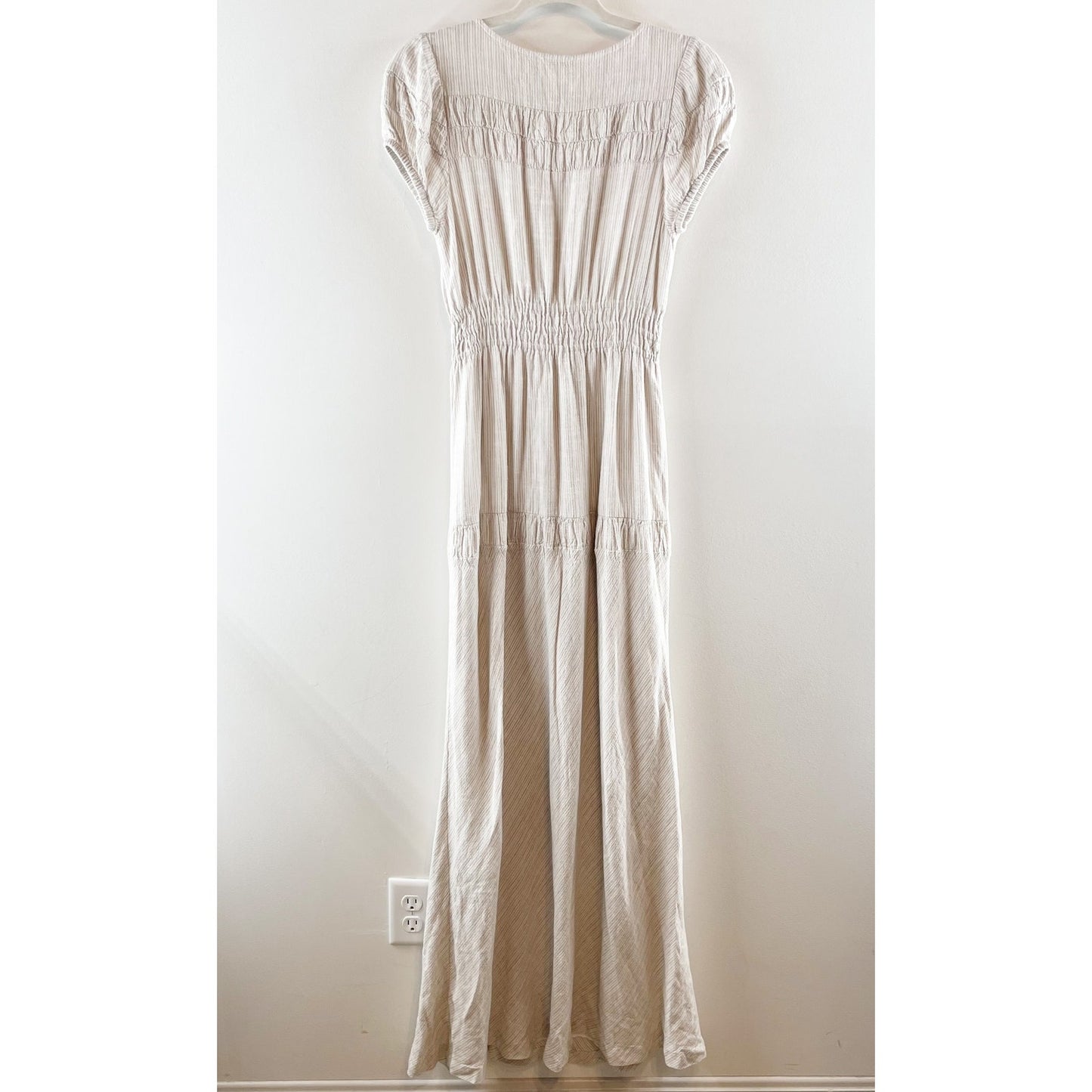 Splendid Riley Striped Short Sleeve Maxi Dress Cream Ivory Small