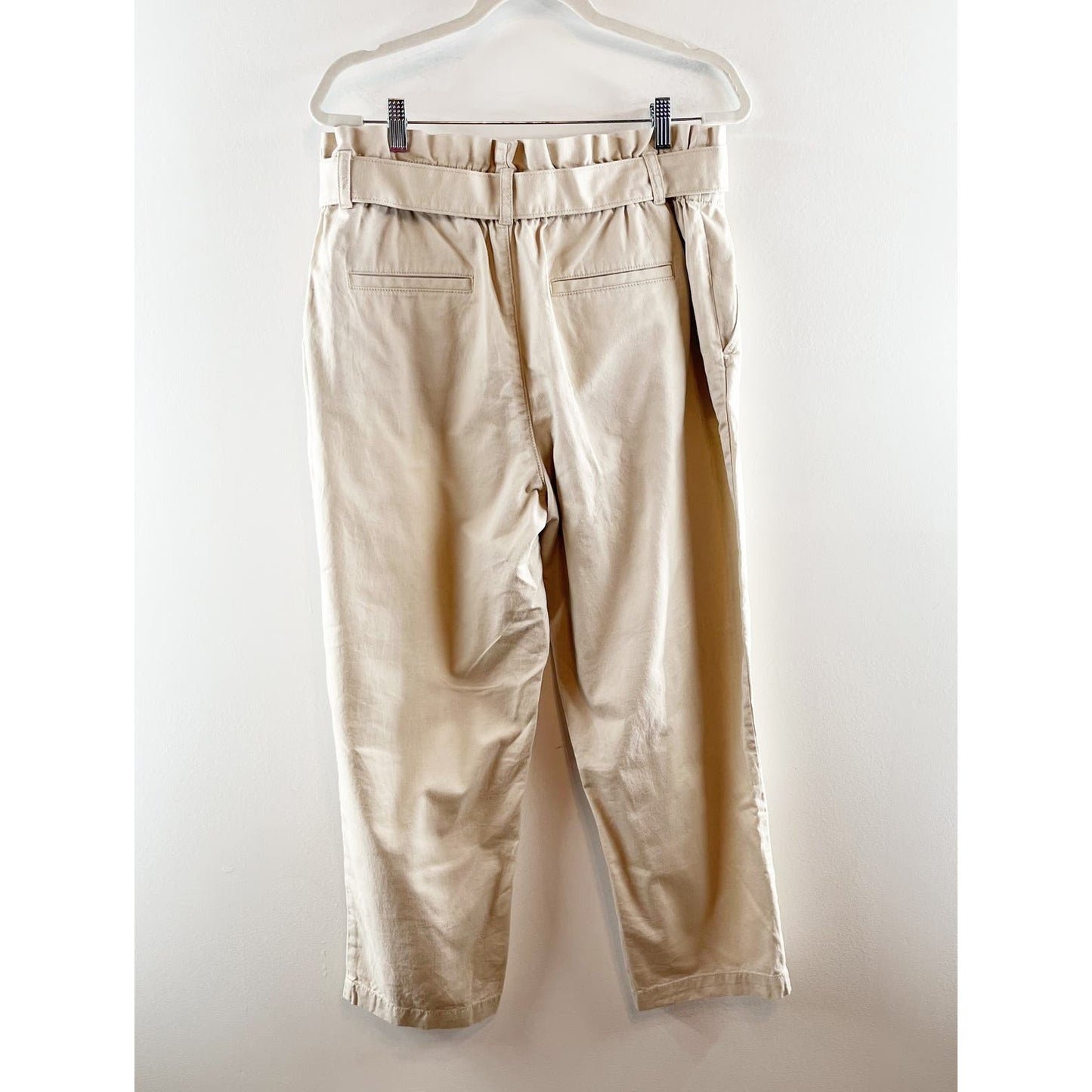 Loft Paperbag High Waisted Belted Tapered Straight Leg Pants Khaki Tan 14