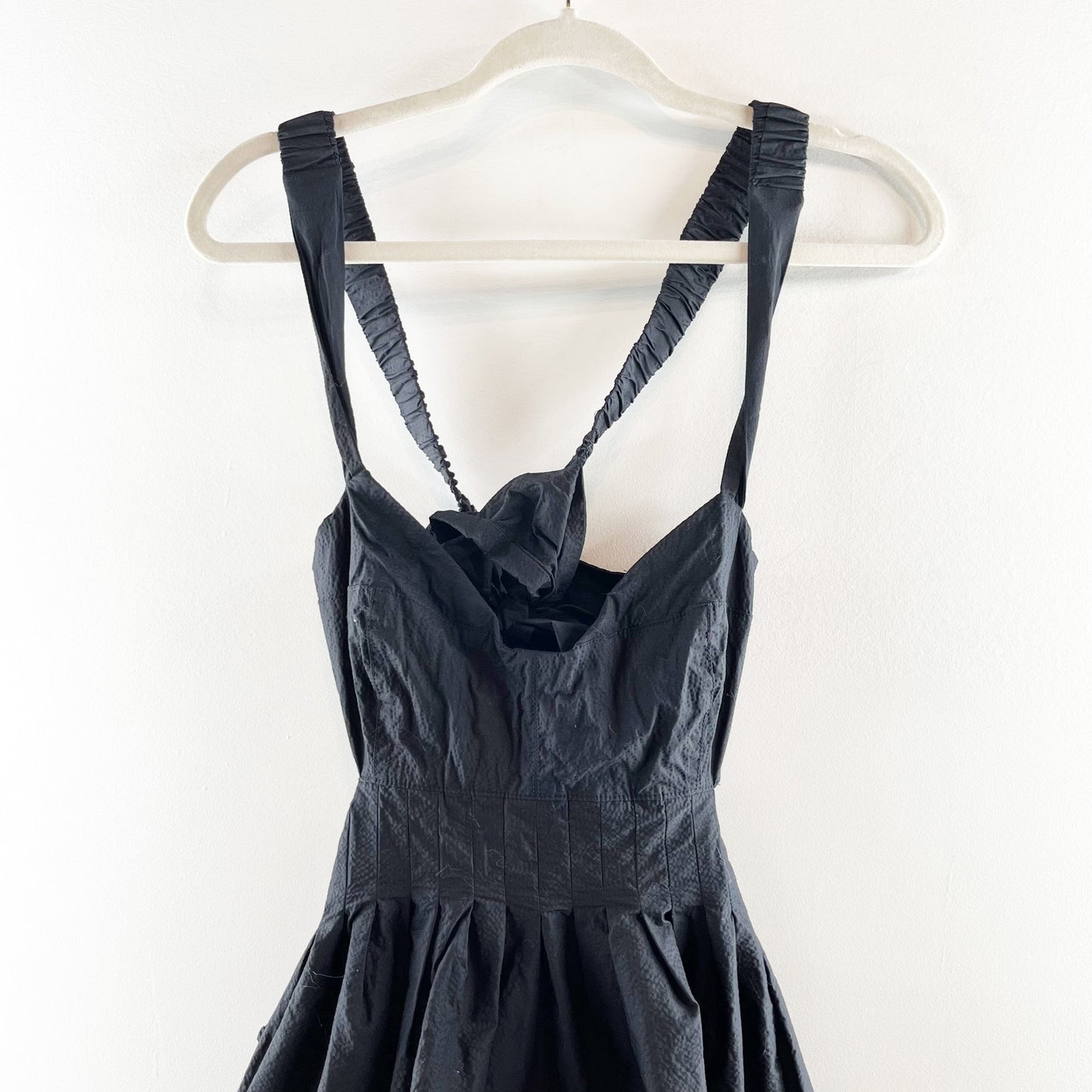 Maeve Anthropologie Fit and Flare Bow X Back Cutout Mini Dress Black 10