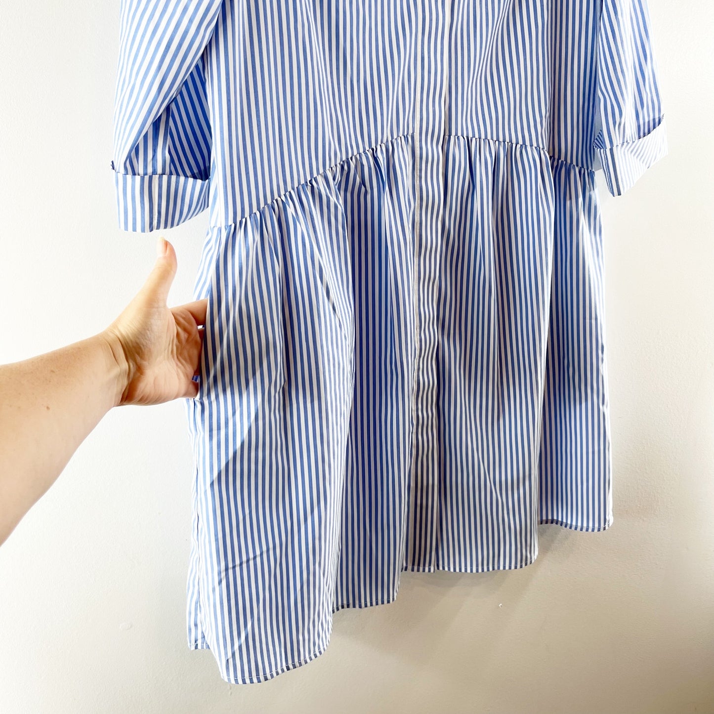 Tuckernuck Striped 3/4 Sleeve Royal Shirt Mini Dress Blue XS