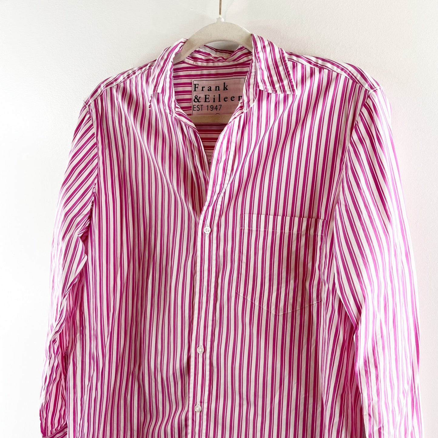 Frank & Eileen Joedy Long Sleeve Button Down Striped Cotton Shirt Pink XS