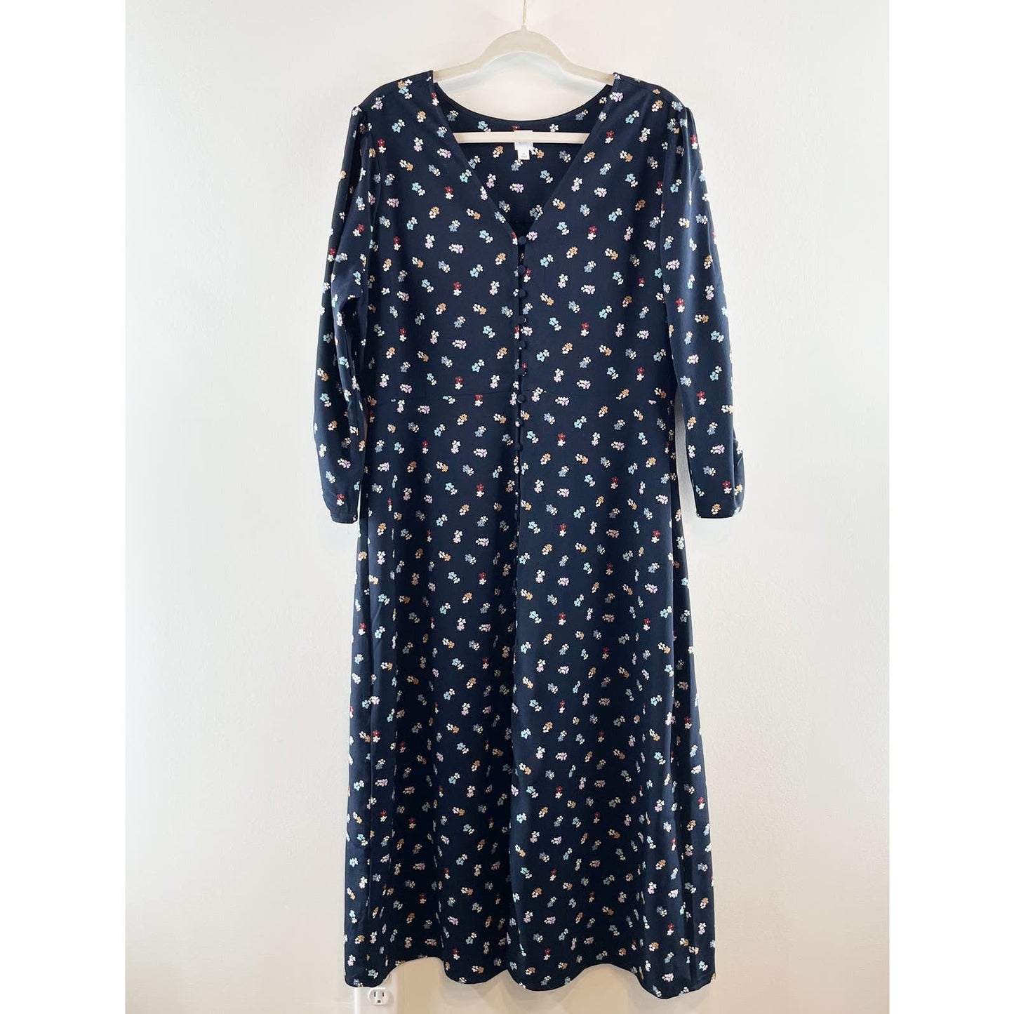 GAP Button Front Floral Midi Length Dress Navy Blue 16