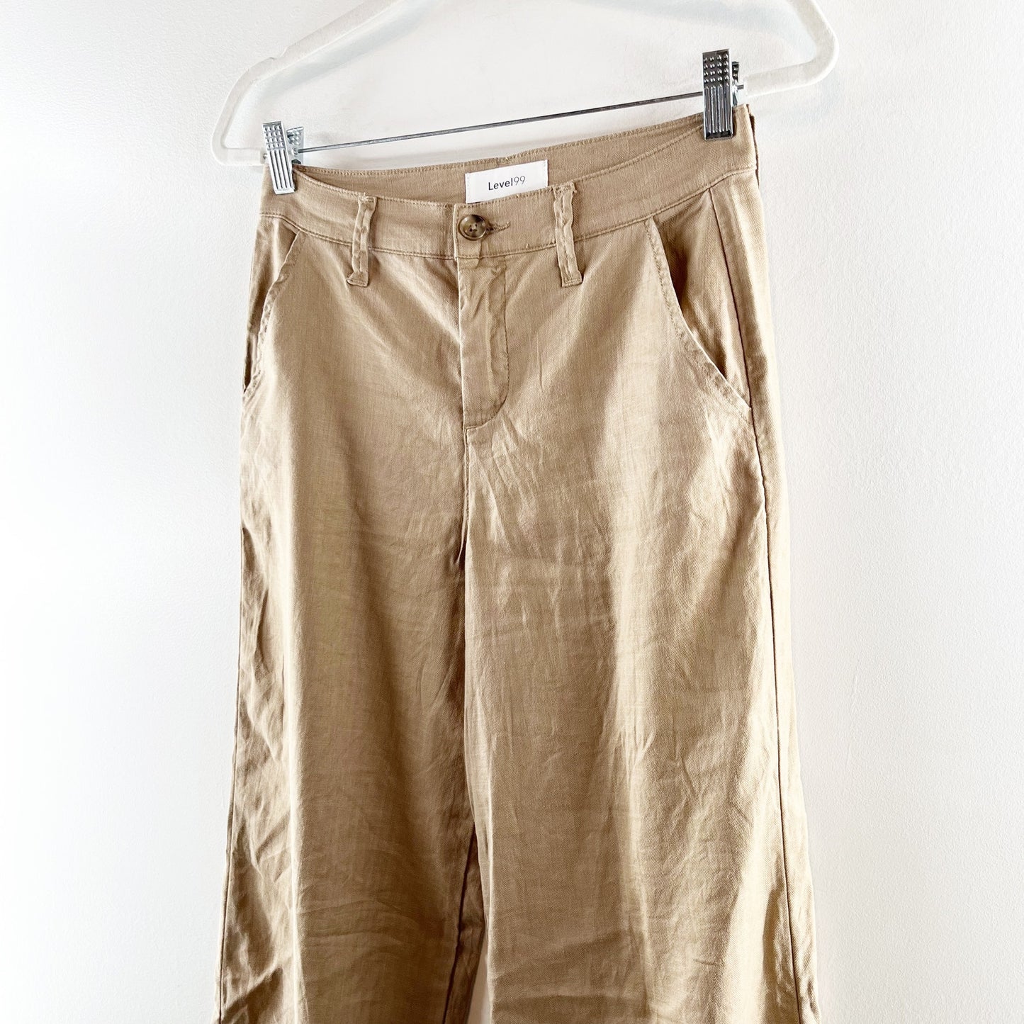 Level 99 Tallulah Linen Blend High Waisted Wide Leg Trouser Pants Sandcastle 26