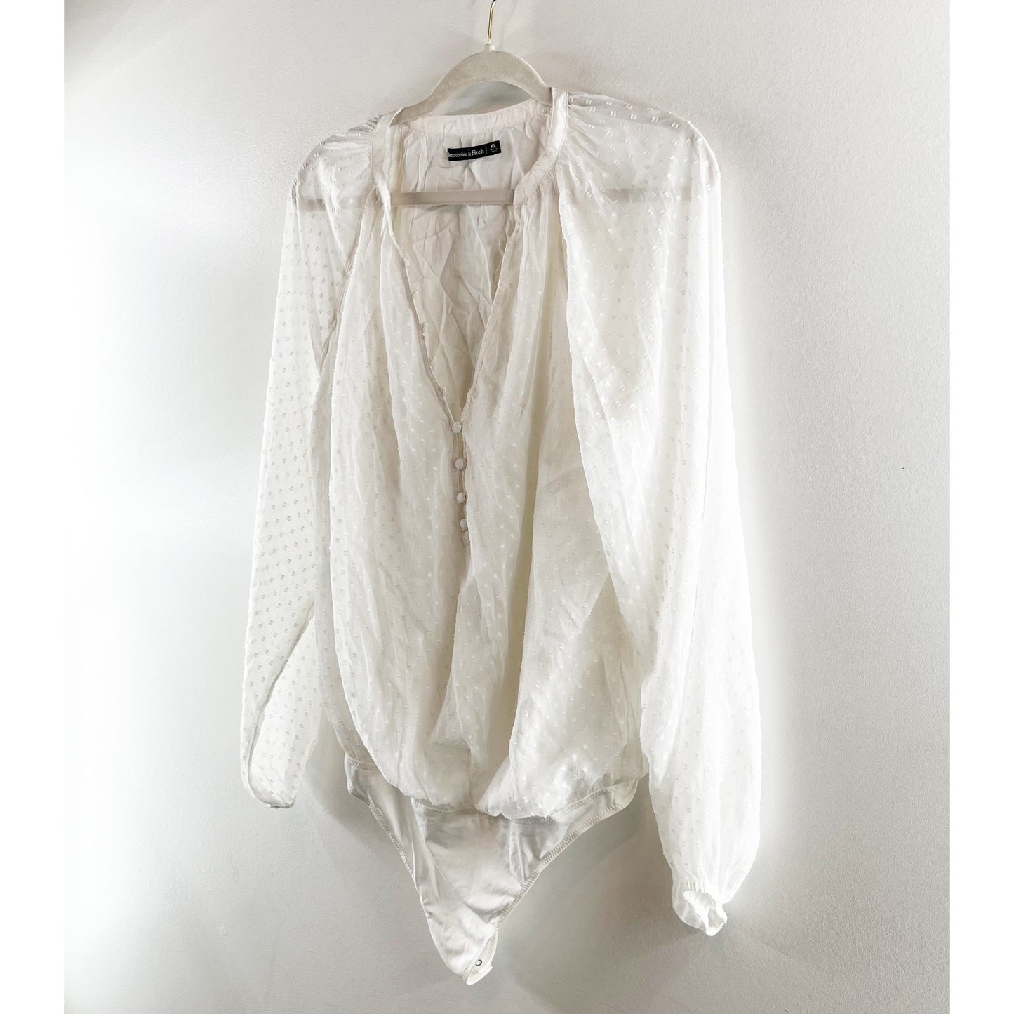 Abercrombie Sheer Balloon Long Sleeve Button Front Blousson Bodysuit White XL