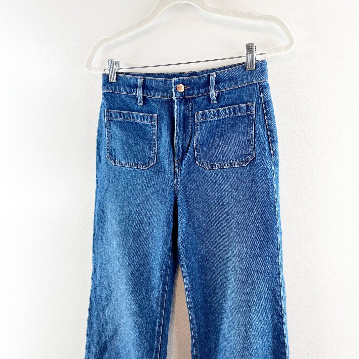 LOFT High Waisted Patch Pocket Wide Leg Jeans Blue 26 / 2