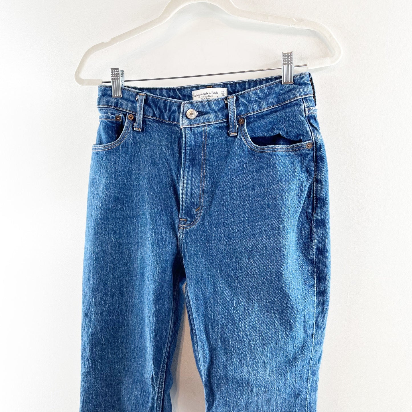 Abercrombie High Rise Vintage Flare Jeans Curve Love Dark Wash Blue 8 Short