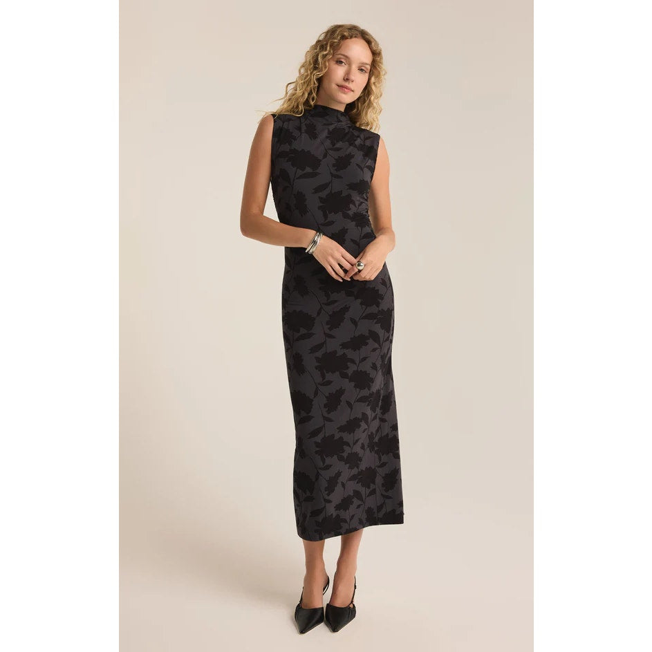 Z Supply Tatum Shadow Floral Print Sleeveless Bodycon Midi Dress Black Small
