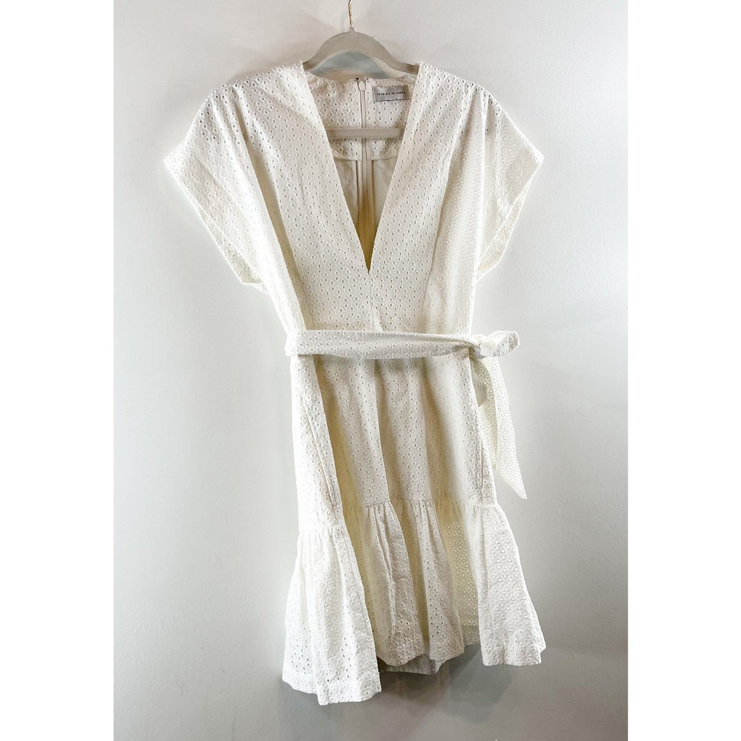 Reecca Vallance Short Sleeve Eyelet Lace Cotton Mini Dress White 0