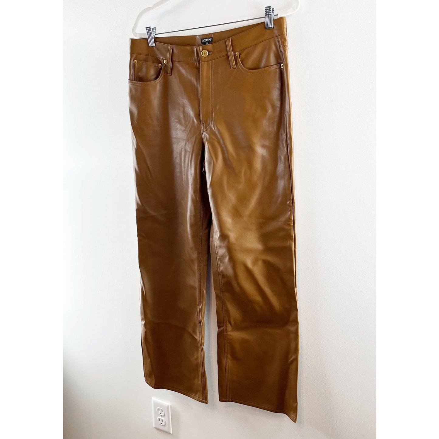 J. Crew Slim High Rise Cropped Faux Leather Pants in Rich Brown 30 Tall