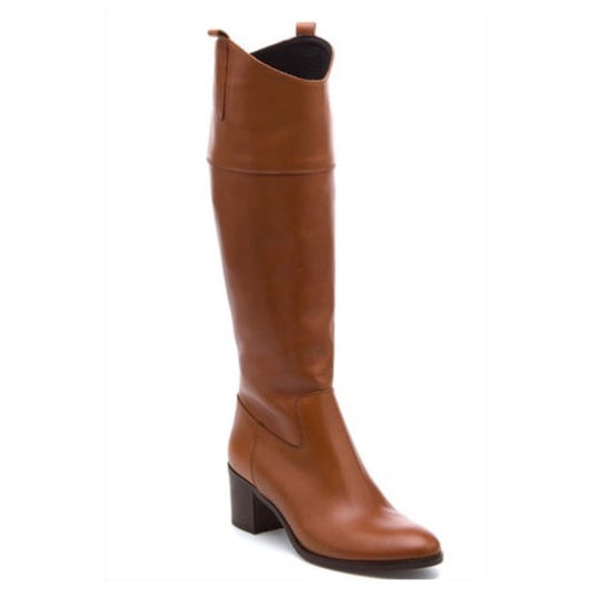 Charles David Braden Knee High Leather Western Riding Boots Cognac Brown 8