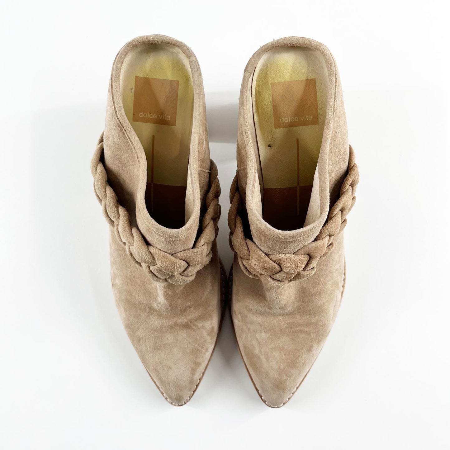 Dolce Vita Serla Pointed Toe Braided Slip On Mule Block Heel Brown Tan 7.5