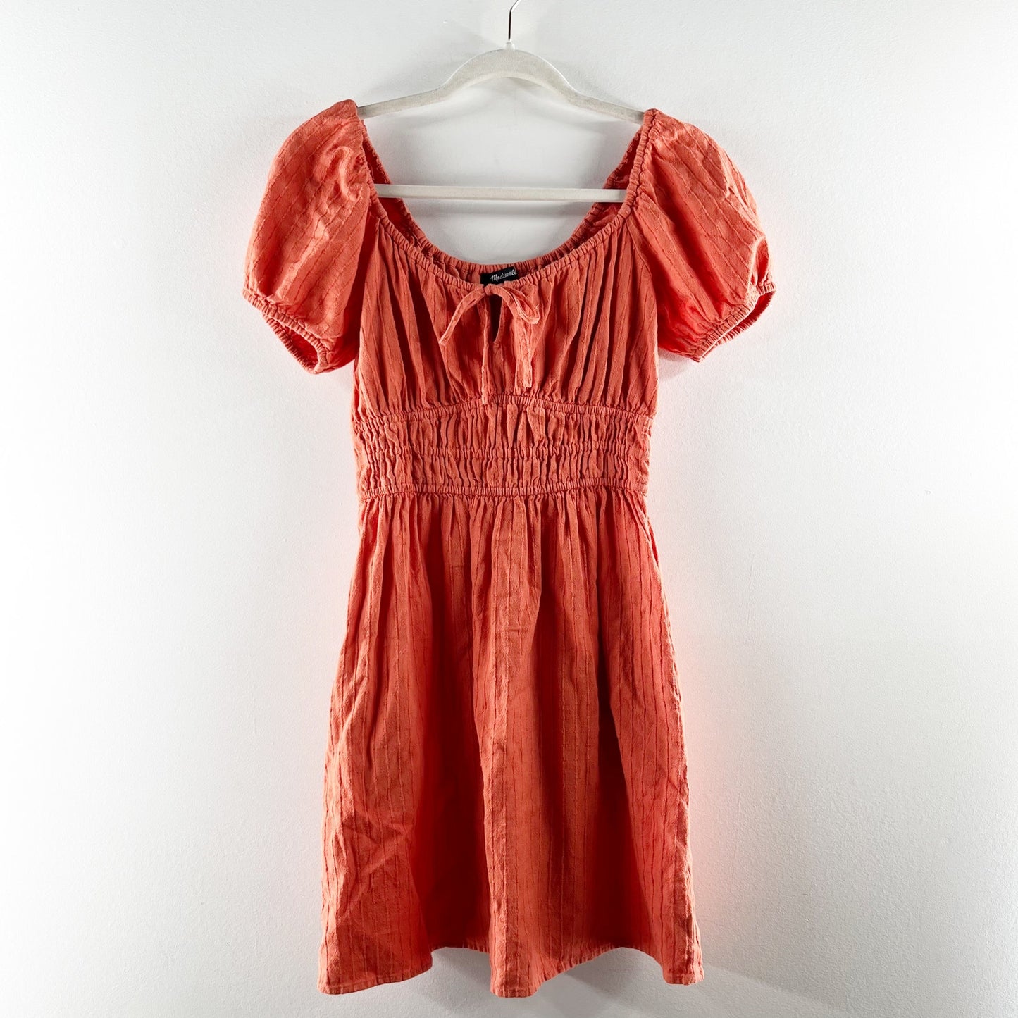 Madewell Dobby Sophia Tie Front Short Sleeve Mini Dress Classic Coral Orange XS
