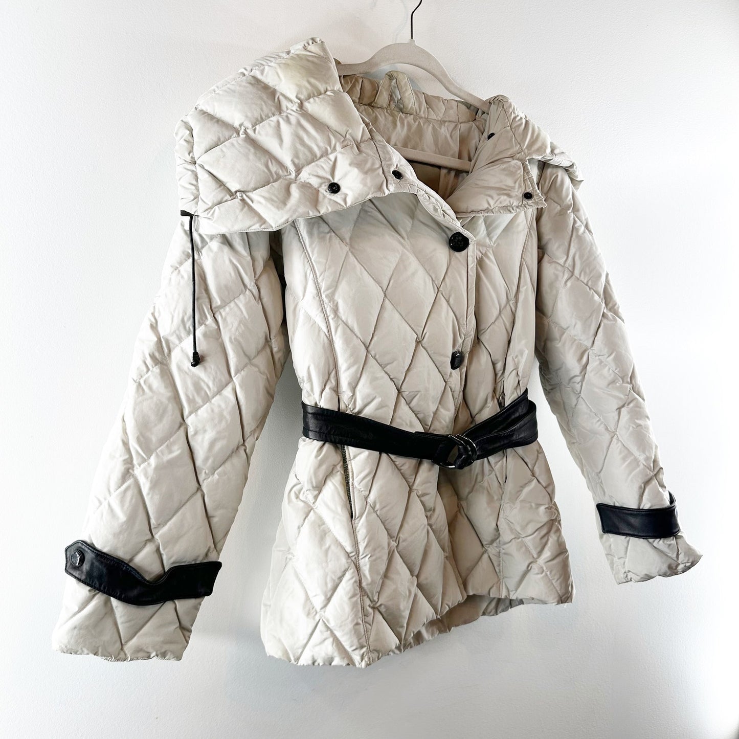 Max Mara Quilted Down Oversized Collar Belted Puffer Coat Jacket Cream 6
