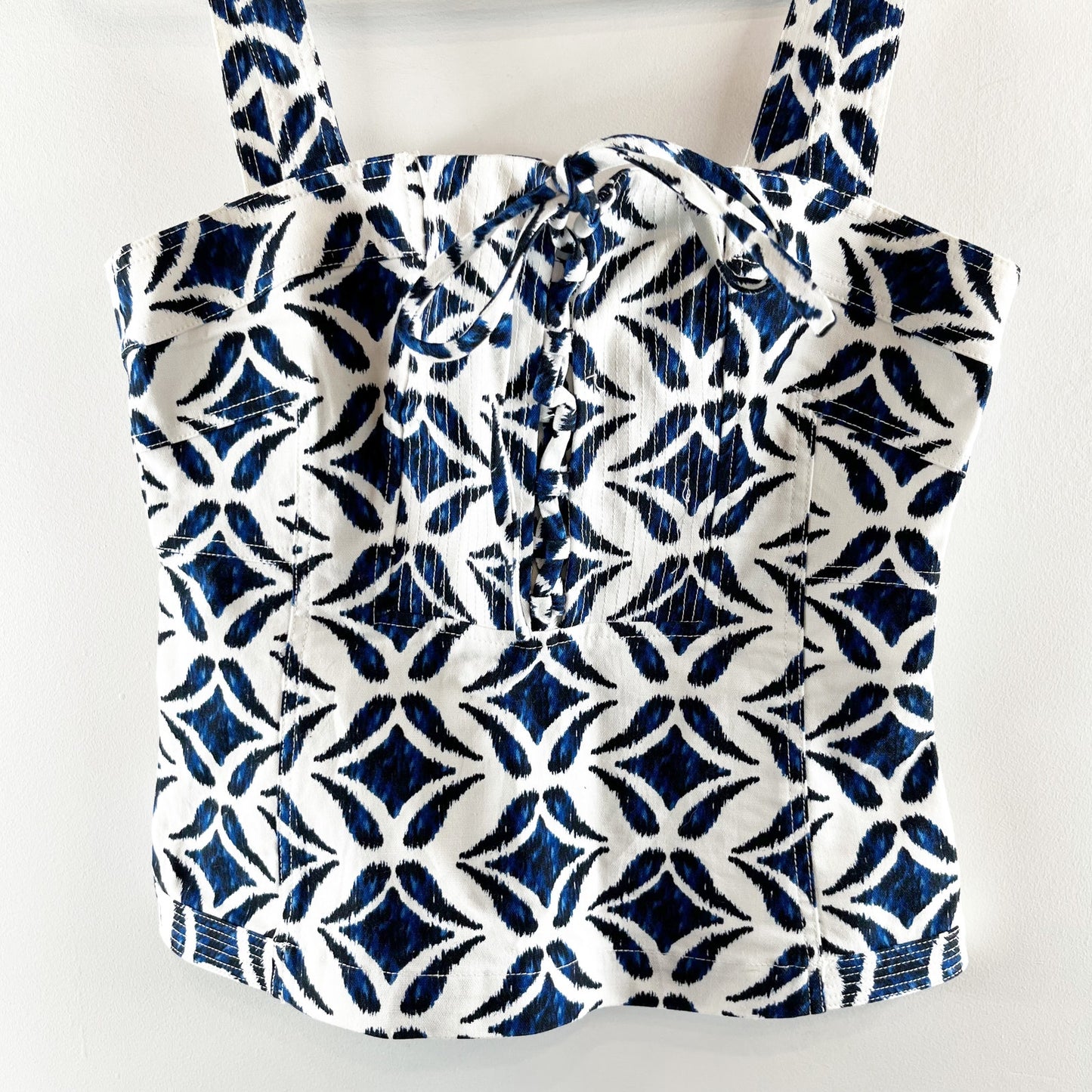 Diane Von Furstenberg Avalon Cotton Printed Square Neck Tank Top White Blue 6