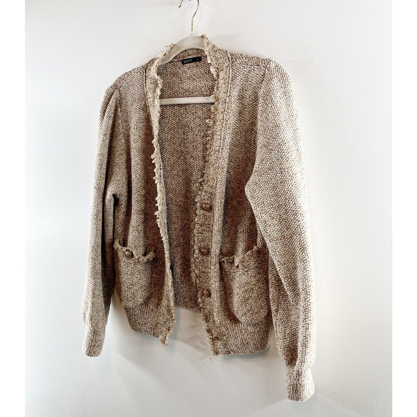 MOTF Distressed Cropped Slouchy Cardigan Sweater Khaki Tan Large