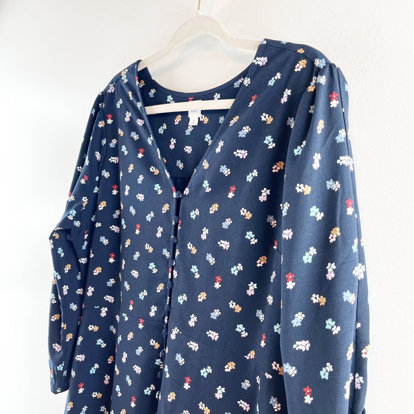 GAP Button Front Floral Midi Length Dress Navy Blue 16