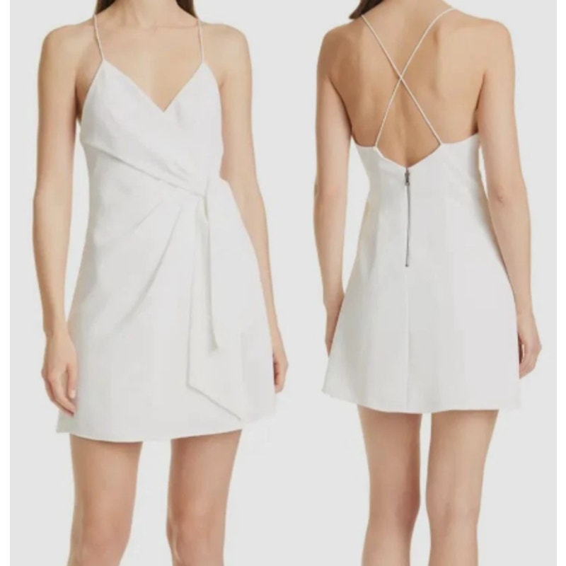 Alice + Olivia Katie Sleeveless Crossback Strap Wrap Mini Dress White 10