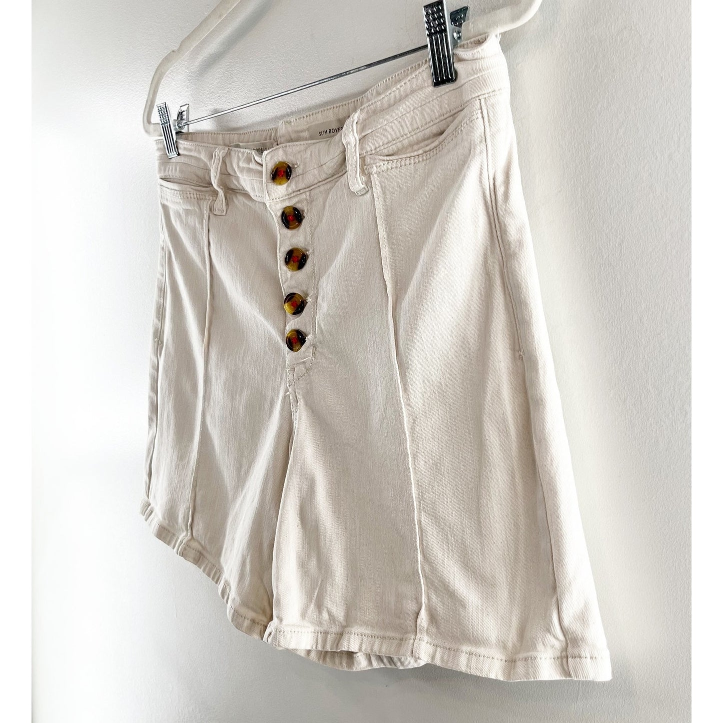 Pilcro and the Letterpress Slim Boyfriend High Rise Button Fly Shorts Cream 30