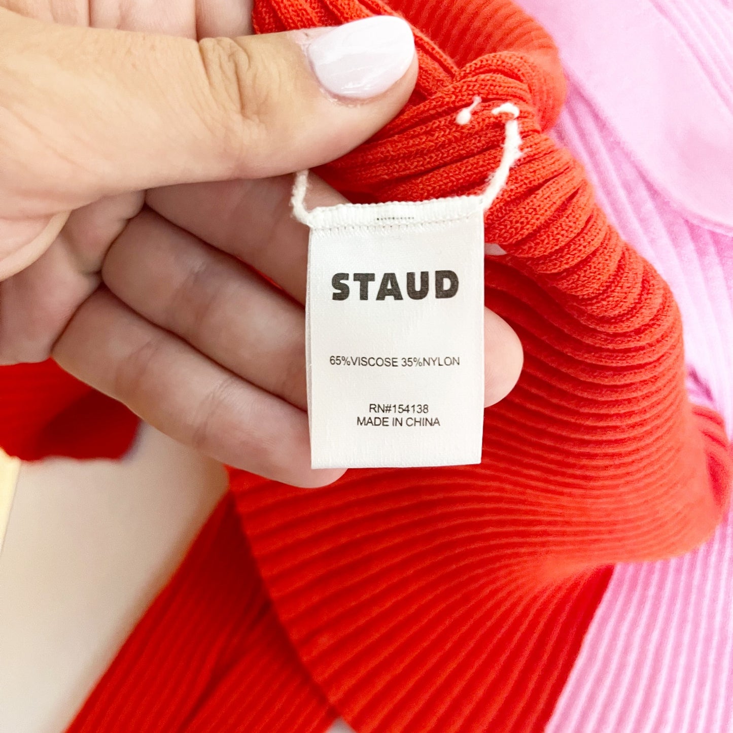 STAUD Long Sleeve Ribbed Shoko Colorblock Midi Sweater Dress Pink Red Medium