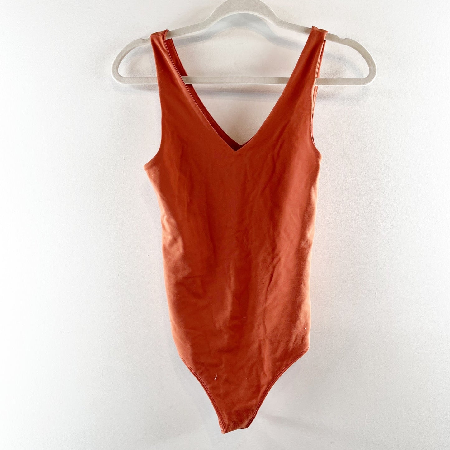 Abercrombie Soft AF Seamless V Neck Thong Bodysuit Tank Top Terracotta Small