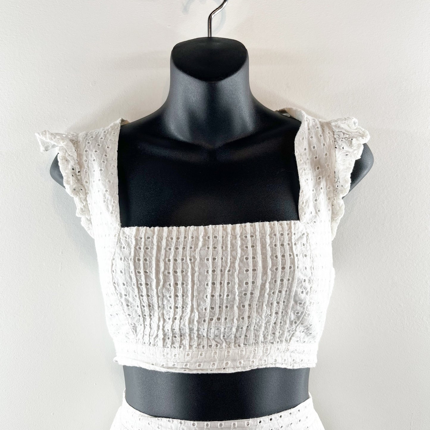 MINKPINK Celestial Eyelet Square Neck Crop Top & Flounce Short Set White M / L